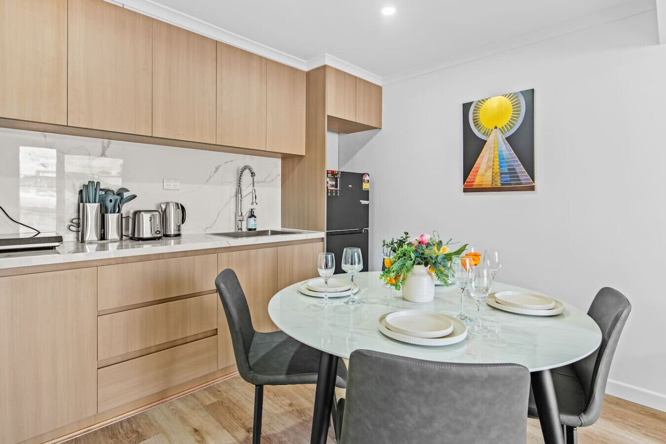 Fridge, microwave, oven, dishwasher