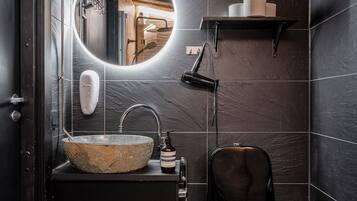 Shower, towels, toilet paper