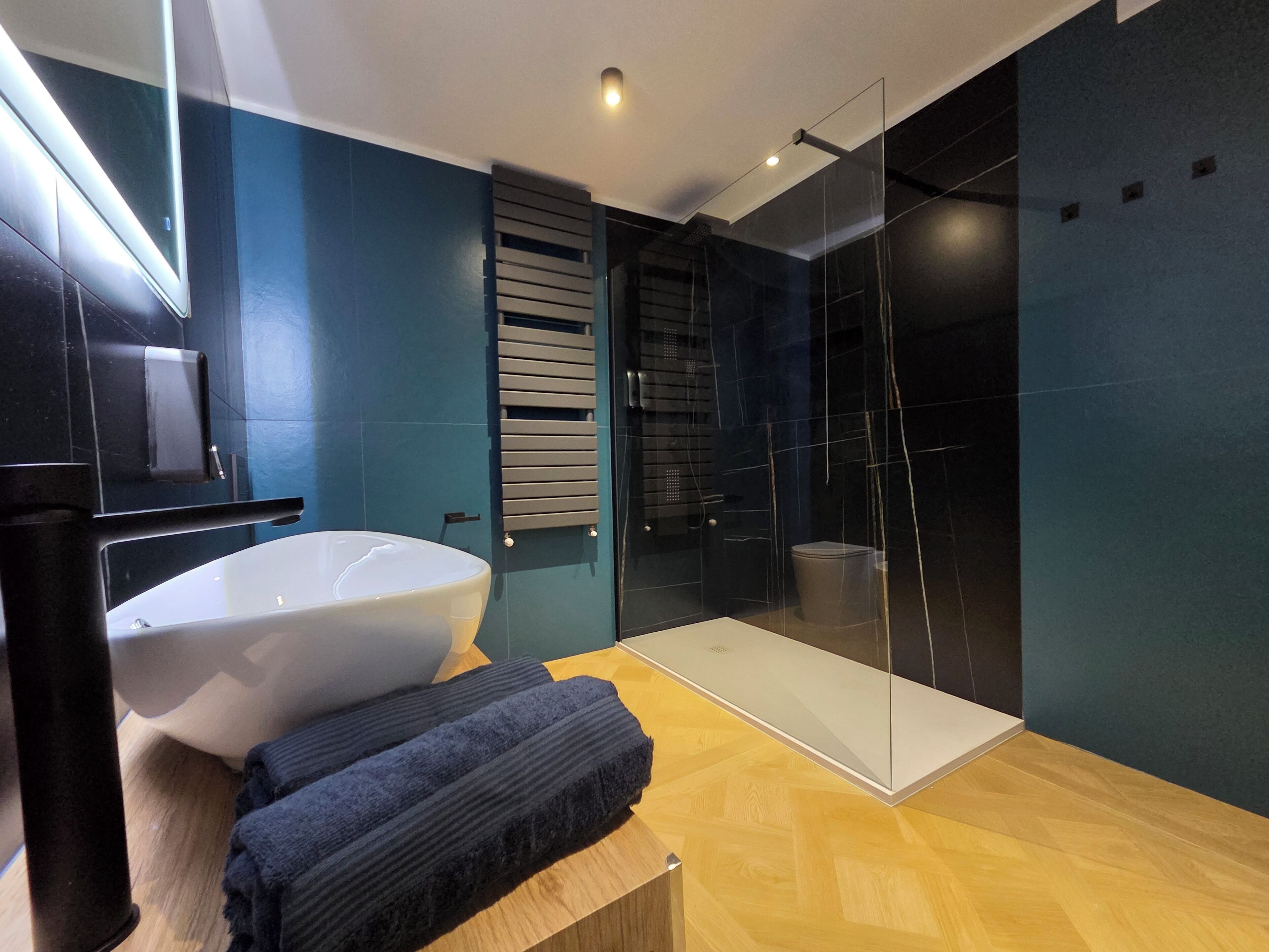 Superior Suite, 2 Bedrooms, Roll-in Shower, Microwave | Bathroom | Shower, hydromassage showerhead, hair dryer, bathrobes