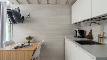 Mini-fridge, microwave, coffee/tea maker