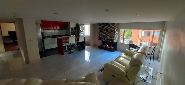 TV, fireplace, printers