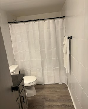 Hair dryer, towels, toilet paper