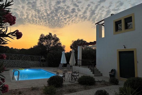 The villa at sunset.