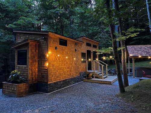 Escape to this private and peaceful tiny home with hot tub in Sharon, VT!
