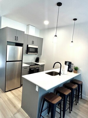 Fridge, microwave, stovetop, dishwasher