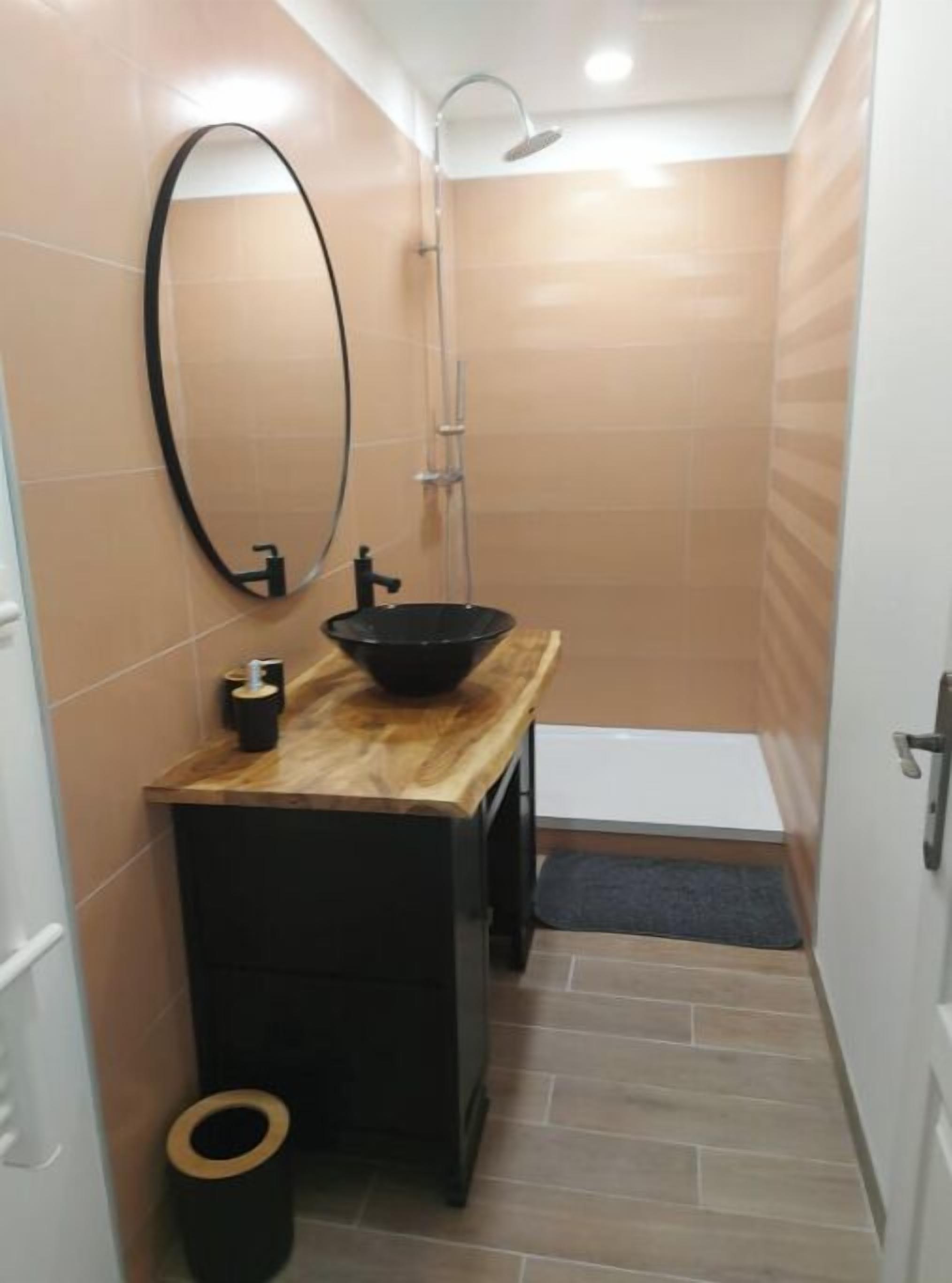 Shower, hair dryer, toilet paper