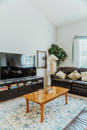 TV, DVD player, books, music library