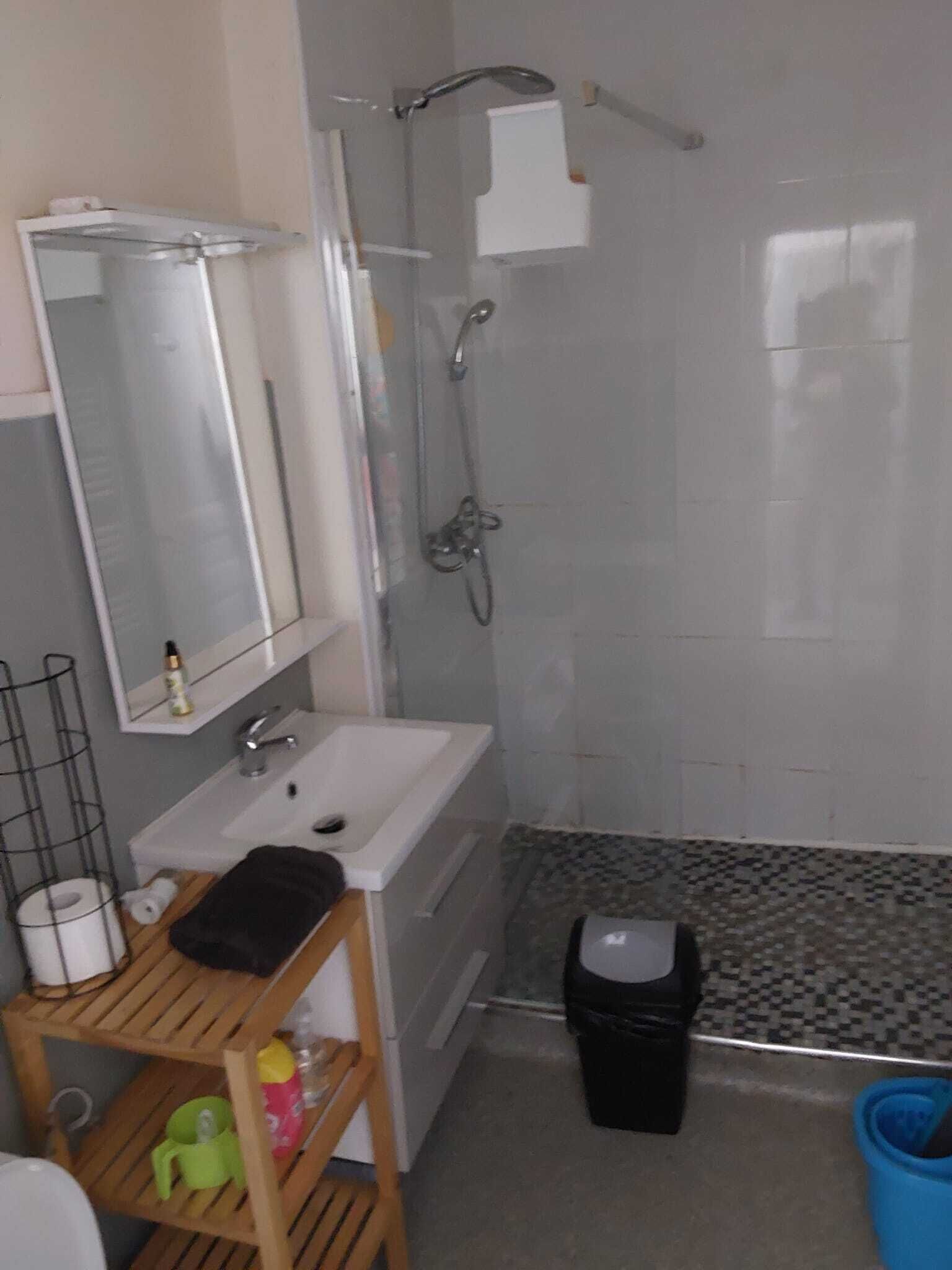 Douche, serviettes fournies, papier toilette