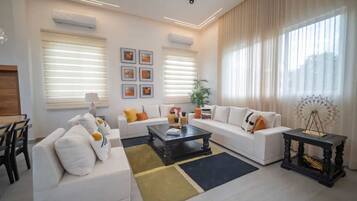 Smart TV, fireplace, video games, books