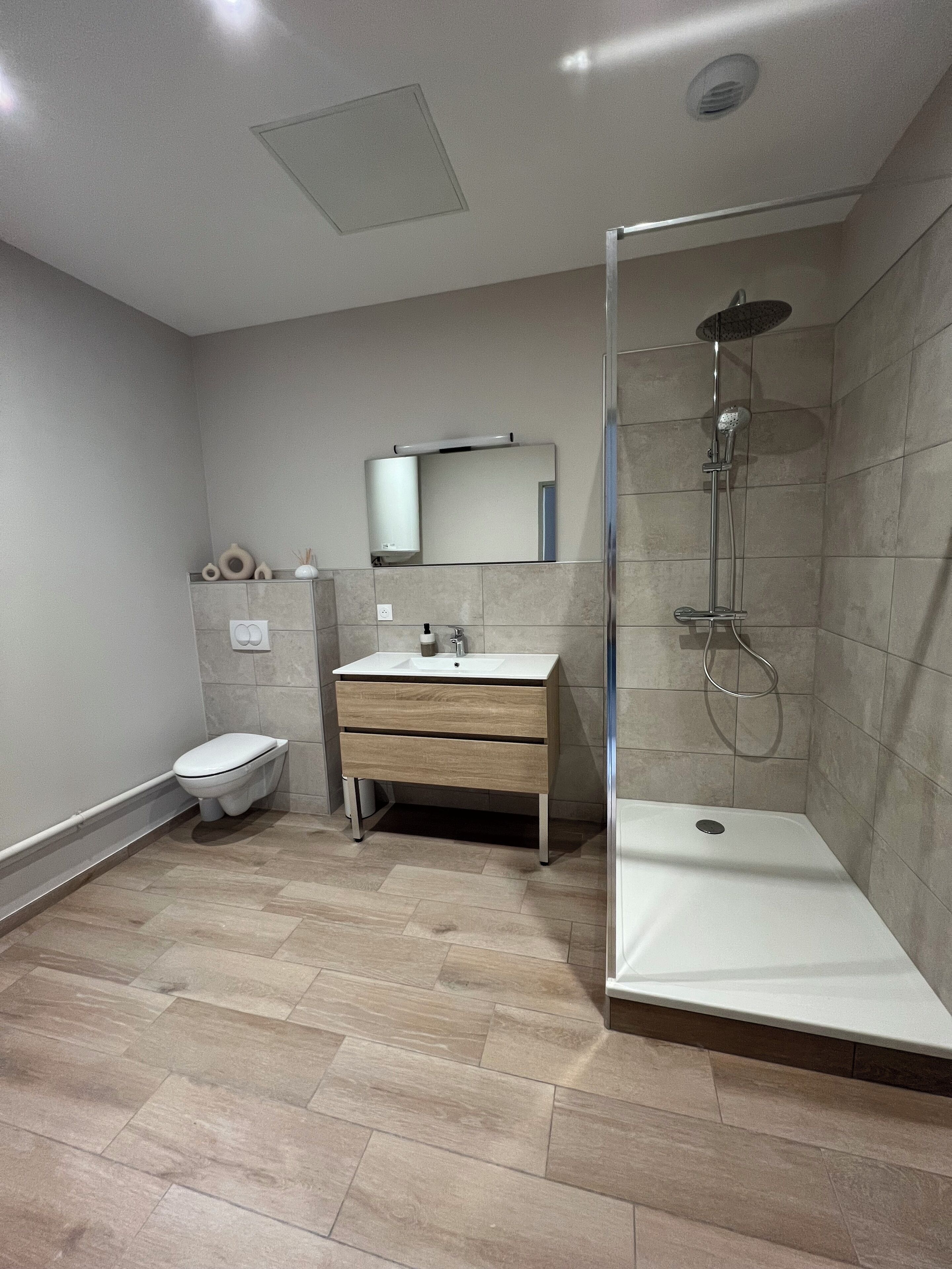 Regadera, secadora de cabello, toallas, jabón 