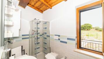 Hair dryer, bidet, towels, soap