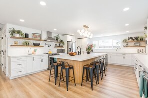 Fridge, microwave, oven, stovetop - Spacious 4BR Home w/ Private Gym + Backyard Dining (Reno)
