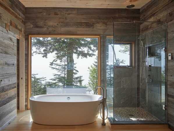 Douche, séchoir à cheveux, serviettes fournies, savon