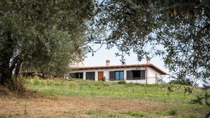 A single-story house with a sloped roof, surrounded by a grassy field and trees. - Panoramic balcony and breathtaking views, a stone's throw from Lake Bolsena (Montefiascone)