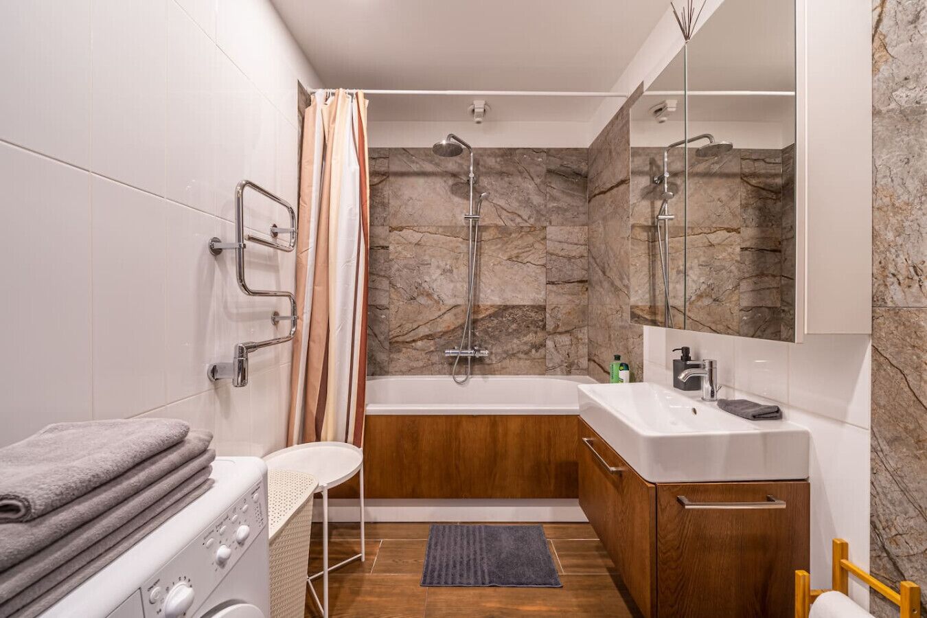 Hair dryer, towels, toilet paper