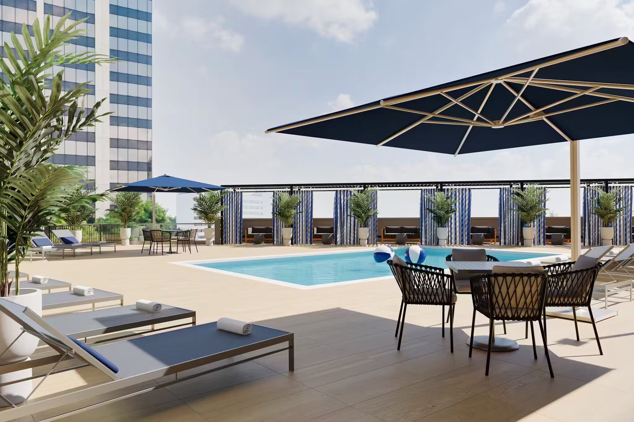 Outdoor pool, free pool cabanas, pool umbrellas