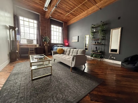 Living area. Downtown: Riverfront Chillout Loft w Projector