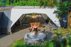 Dual Cabin Glamp Onsen | Premium bedding, down duvets, in-room safe, blackout curtains