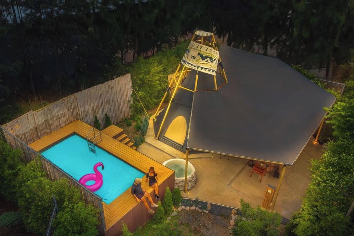 Teepee Glamp Onsen | Premium bedding, down comforters, in-room safe, blackout drapes