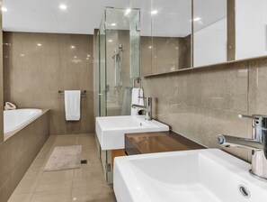 Hair dryer, soap, shampoo, toilet paper
