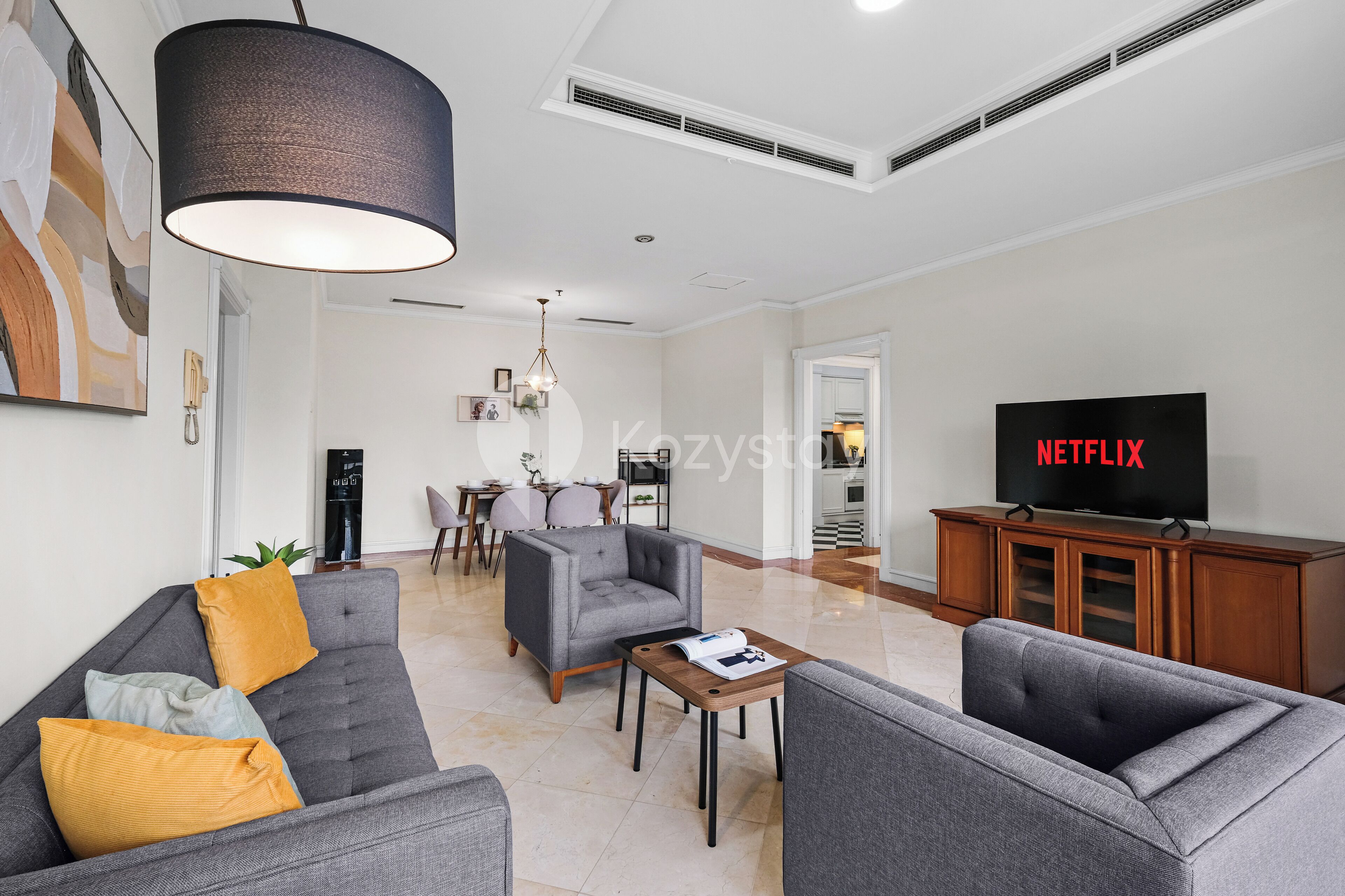 Apartment, 3 Bedrooms, City View | Living room | 50-inch Smart TV with cable channels, Netflix, streaming services