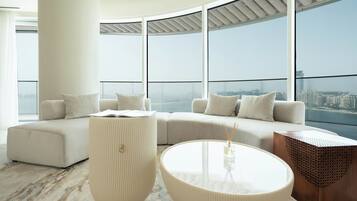 Deluxe Apartment, 2 Bedrooms, Beachside | Living area | 125-inch Smart TV with satellite channels, Netflix, streaming services