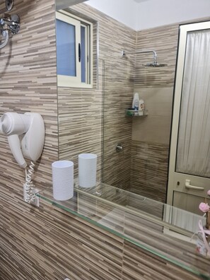 Regadera, secadora de cabello, bidet, toallas