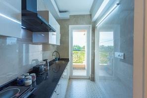 Fridge, microwave, oven, toaster