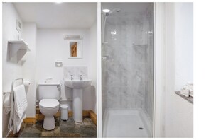 Wistaria Cottage, Patio, Sea View | Bathroom | Shower, hair dryer, towels, soap - Downe Cottages (Bideford)