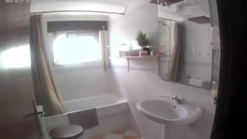 Hair dryer, towels, toilet paper