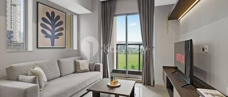 Apartment, 2 Bedrooms, City View | Living area | 43-inch Smart TV with cable channels, Netflix, streaming services