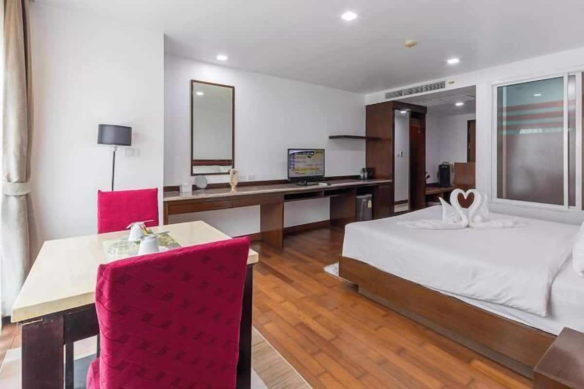 In-room safe, desk, laptop workspace, blackout curtains