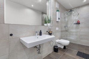 Dusche, Haartrockner, Handtücher, Seife