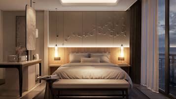 Kamer, 1 twee- of 2 eenpersoonsbedden, balkon, uitzicht op stad (Prestige Suite) | Luxe beddengoed, bedden met traagschuimmatras, een minibar