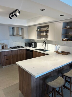 Réfrigérateur, micro-ondes, plaque de cuisson, lave-vaisselle