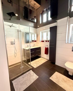 Haartrockner, HandtĂŒcher, Seife, Toilettenpapier