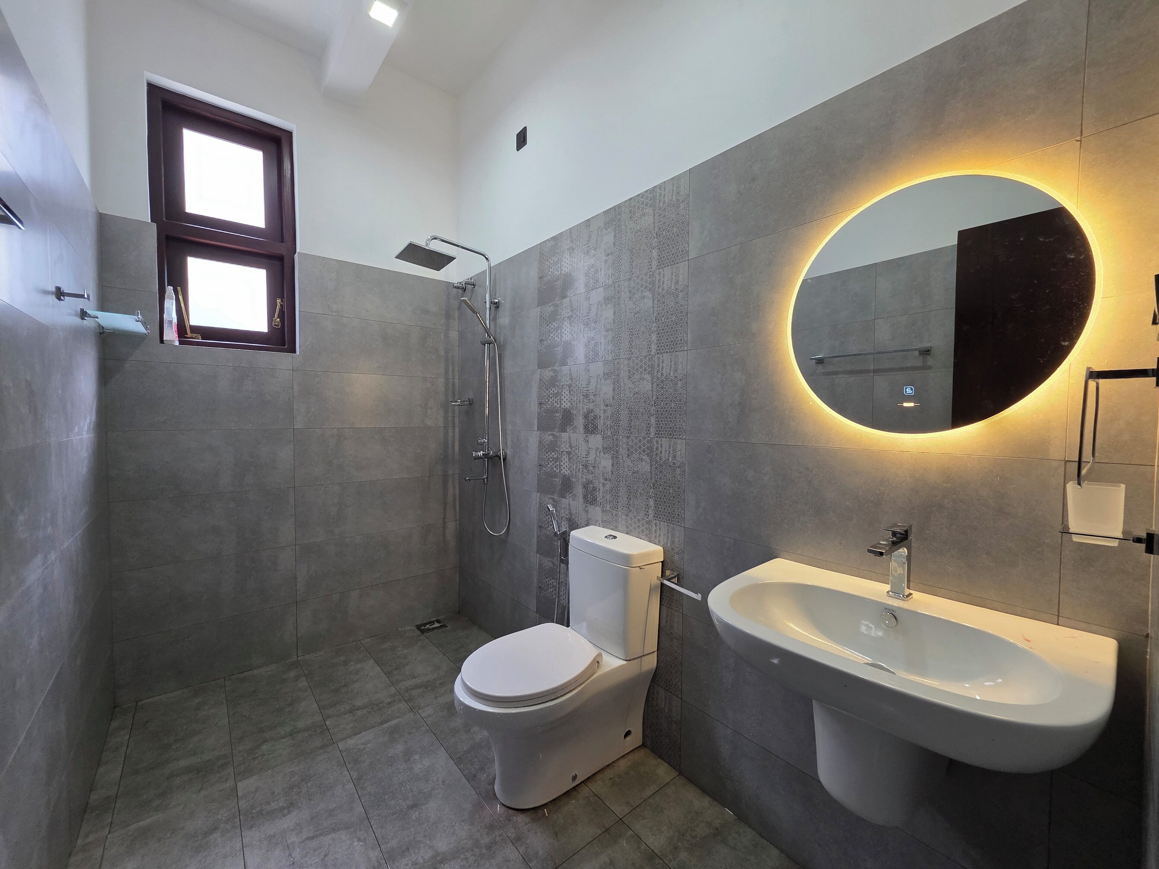 Hair dryer, bidet, towels, soap