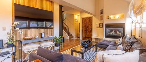 Fernseher, Kamin, Bücher