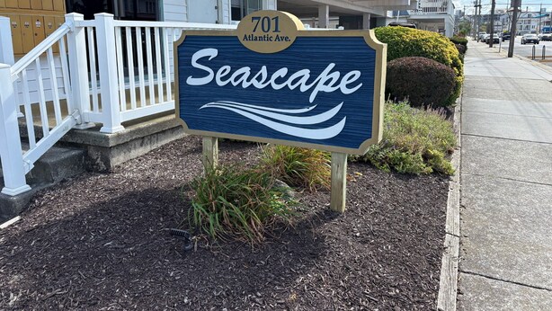 A sign for Seascape at 701 Atlantic Ave. - Beach block condo minutes to the boardwalk in Ocean City - Perfect for a getaway (Ocean City)