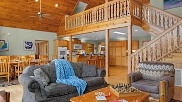 Smart TV, fireplace, DVD player, books