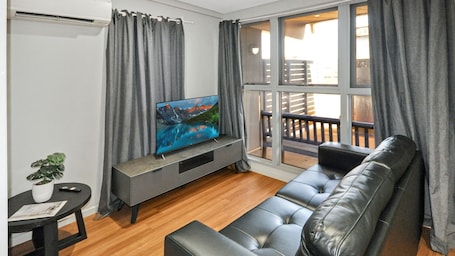 Living area. Supersized Studio Inexpensive 1x1