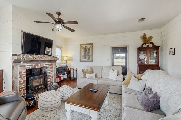 TV, fireplace, DVD player