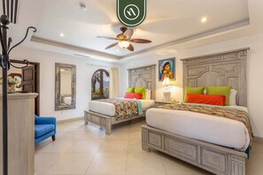 2 bedrooms, desk, iron/ironing board, travel crib