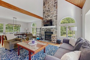 TV, fireplace