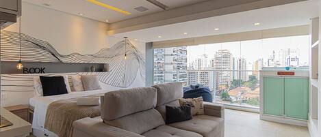 1 bedroom, desk, iron/ironing board, travel crib