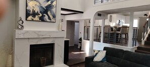 TV, fireplace