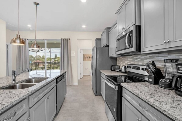 Fridge, microwave, oven, dishwasher