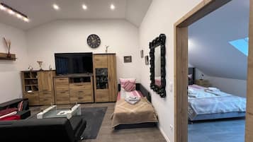 1 bedroom, iron/ironing board, travel crib, WiFi