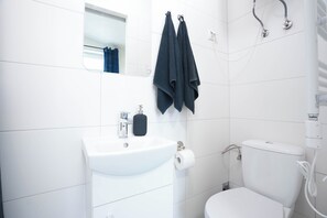 シャワー、ヘアドライヤー、タオル、トイレットペーパー