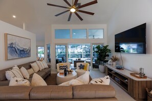 Smart TV, fireplace, video games, books